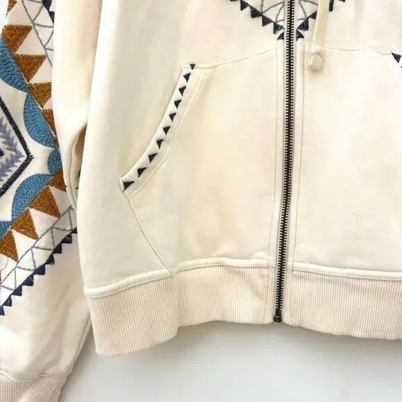Sundance Embroidered Cotton Hoodie Sweatshirt Cream Southwestern Medium - Picture 8 of 9